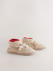 Brown Faux Fur Reindeer Boot Slippers - Image 7 of 9