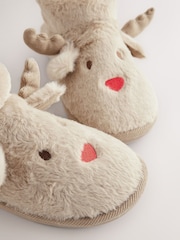 Brown Faux Fur Reindeer Boot Slippers - Image 8 of 9
