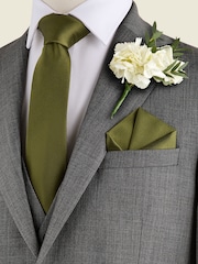 Moss Green Silk Tie And Pocket Square Set - Image 1 of 7
