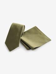 Moss Green Silk Tie And Pocket Square Set - Image 3 of 7