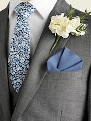 Blau - Florale Seidenkrawatte und Einstecktuch aus Seidenmischung - Bild 1 von 6
