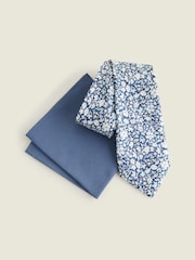 Blau - Florale Seidenkrawatte und Einstecktuch aus Seidenmischung - Bild 2 von 6