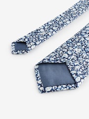 Blau - Florale Seidenkrawatte und Einstecktuch aus Seidenmischung - Bild 4 von 6