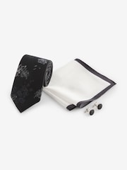 Black Floral Silk Tie, Pocket Square and Cufflinks Gift Box Set - Image 2 of 3