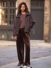 Chocolate Brown Velvet Soft Touch Drawstring Wide Leg Track Trousers - Image 2 of 8