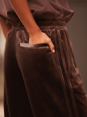 Chocolate Brown Velvet Soft Touch Drawstring Wide Leg Track Trousers - Image 5 of 8