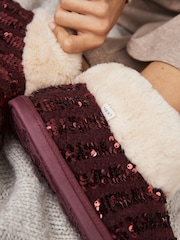 Burgundy Red Sequin Faux Fur Lined Boot Slippers - Image 2 of 8