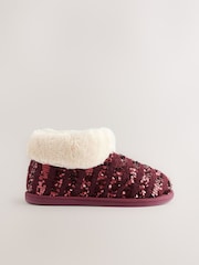 Burgundy Red Sequin Faux Fur Lined Boot Slippers - Image 4 of 8