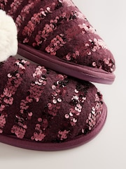 Burgundy Red Sequin Faux Fur Lined Boot Slippers - Image 7 of 8