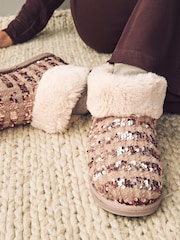 كريم - Sequin Faux Fur Lined Boot Slippers - صورة 2 من 2