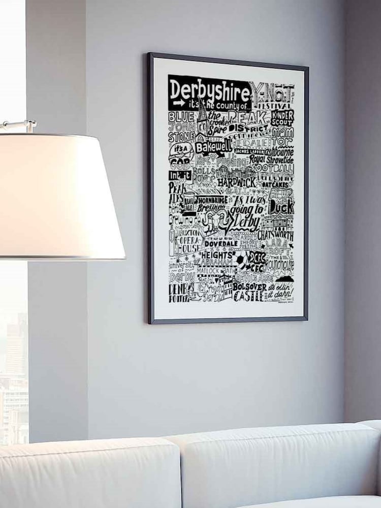 Sketchbook Design Black Derbyshire Landmarks Illustration Framed Wall Art Print - White A4 Frame - Image 4 of 4 Sketchbook Design Black Derbyshire Landmarks Illustration Framed Wall Art Print - White A4 Frame - Image 4 of 4