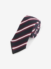 Navy Blue Stripe Silk Design Tie - Image 2 of 4