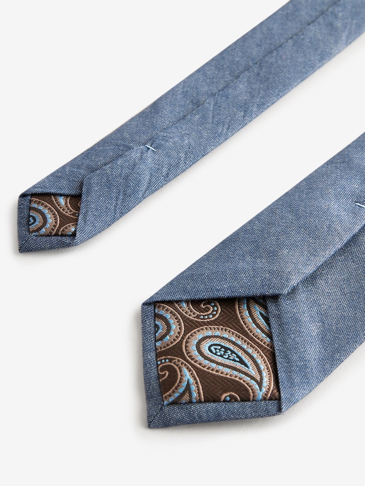 Light Denim Blue Chambray 100% Cotton Tie - Image 3 of 3