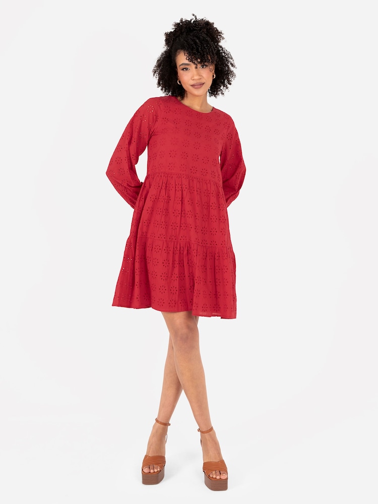 Long Sleeve Broderie Smock Dress - Image 1 of 5