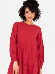 Long Sleeve Broderie Smock Dress - Image 4 of 5