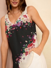 Love & Roses Black Floral V Neck V Back Woven Vest - Image 2 of 4