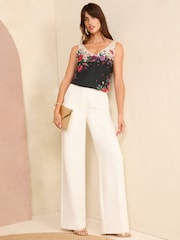 Love & Roses Black Floral V Neck V Back Woven Vest - Image 3 of 4