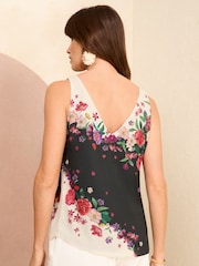 Love & Roses Black Floral V Neck V Back Woven Vest - Image 4 of 4