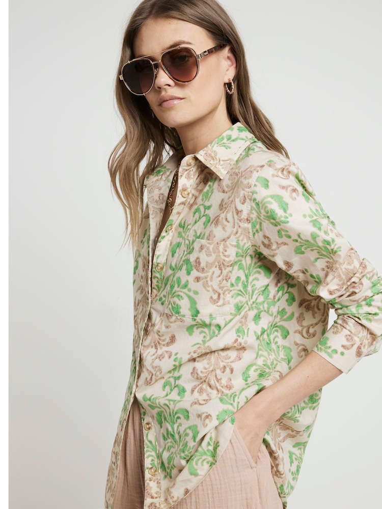 River Island Green Abstract 100% Cotton Shirt - Image 2 of 4 River Island Green Abstract 100% Cotton Shirt - Image 2 of 4
