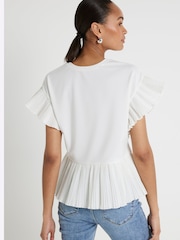River Island Cream 100% Cotton Pleated Hem T-Shirt - Image 1 of 5
