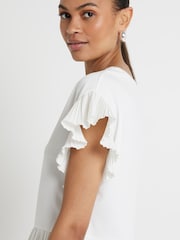River Island Cream 100% Cotton Pleated Hem T-Shirt - Image 2 of 5