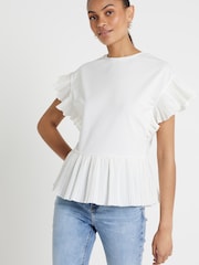 River Island Cream 100% Cotton Pleated Hem T-Shirt - Image 3 of 5