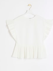 River Island Cream 100% Cotton Pleated Hem T-Shirt - Image 4 of 5