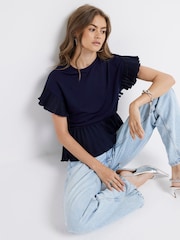 River Island Blue 100% Cotton Pleated Hem T-Shirt - Image 2 of 6