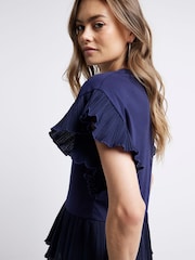 River Island Blue 100% Cotton Pleated Hem T-Shirt - Image 4 of 6