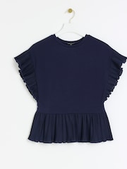 River Island Blue 100% Cotton Pleated Hem T-Shirt - Image 5 of 6