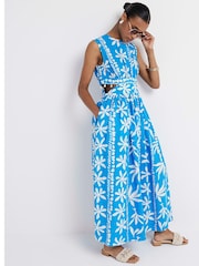 River Island Blue Cut Out Maxi 100% Cotton Dress - Image 2 of 4