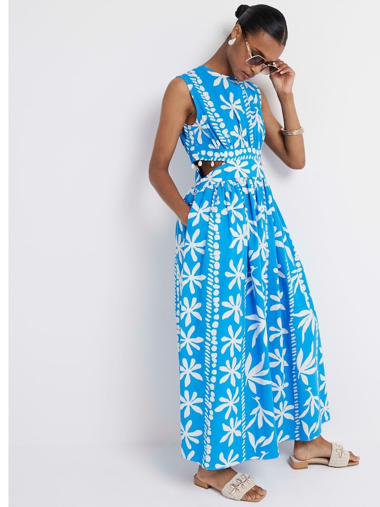 River Island Blue Cut Out Maxi 100% Cotton Dress - Image 2 of 4