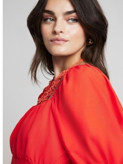 River Island Red Milkmaid Midi Dress With Linen - Image 3 of 6