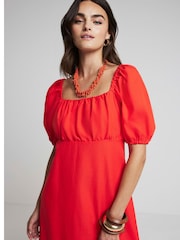 River Island Red Milkmaid Midi Dress With Linen - Image 4 of 6