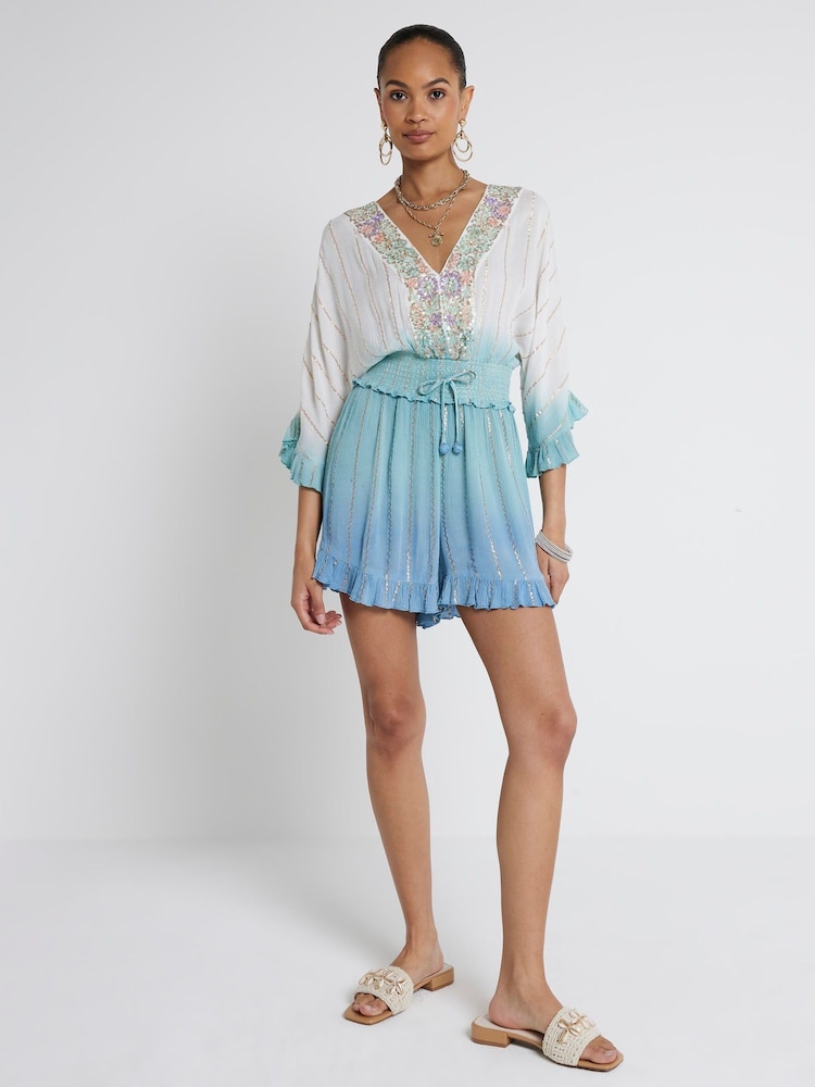 River Island Blue Ombre Embellished Playsuit - Image 1 of 4 River Island Blue Ombre Embellished Playsuit - Image 1 of 4