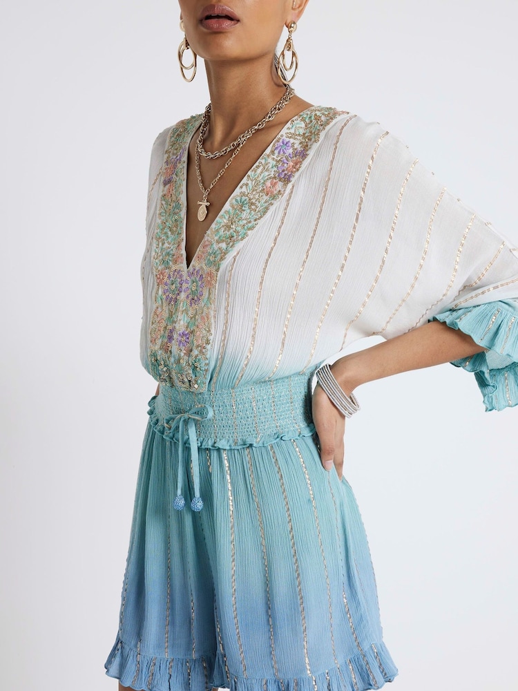 River Island Blue Ombre Embellished Playsuit - Image 4 of 4 River Island Blue Ombre Embellished Playsuit - Image 4 of 4