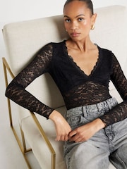 River Island Black Plunge Lace Bodies - Image 1 of 7