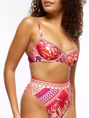 River Island Orange High Wasted Scarf Print Bikini Briefs - Image 2 of 4