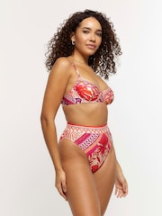 River Island Orange High Wasted Scarf Print Bikini Briefs - Image 3 of 4