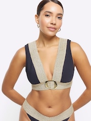 River Island Black Elastic Buckle Bikini Top - Image 3 of 6