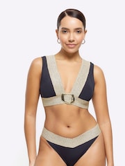 River Island Black Elastic Buckle Bikini Top - Image 4 of 6