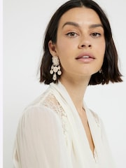 River Island Cream Lace Mix Pussy Bow Blouse - Image 2 of 4