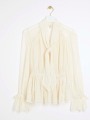 River Island Cream Lace Mix Pussy Bow Blouse - Image 3 of 4