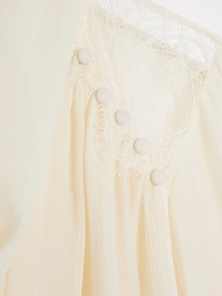 River Island Cream Lace Mix Pussy Bow Blouse - Image 4 of 4