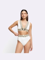 River Island Cream Elastic High Waisted Buckle Briefs - Image 3 of 5