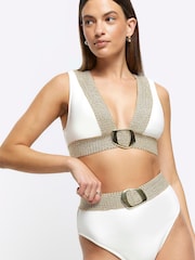 River Island Cream Elastic High Waisted Buckle Briefs - Image 4 of 5