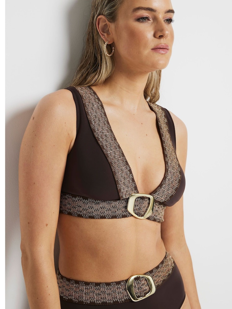 River Island Brown Elastic Buckle Bikini Top - Image 4 of 4