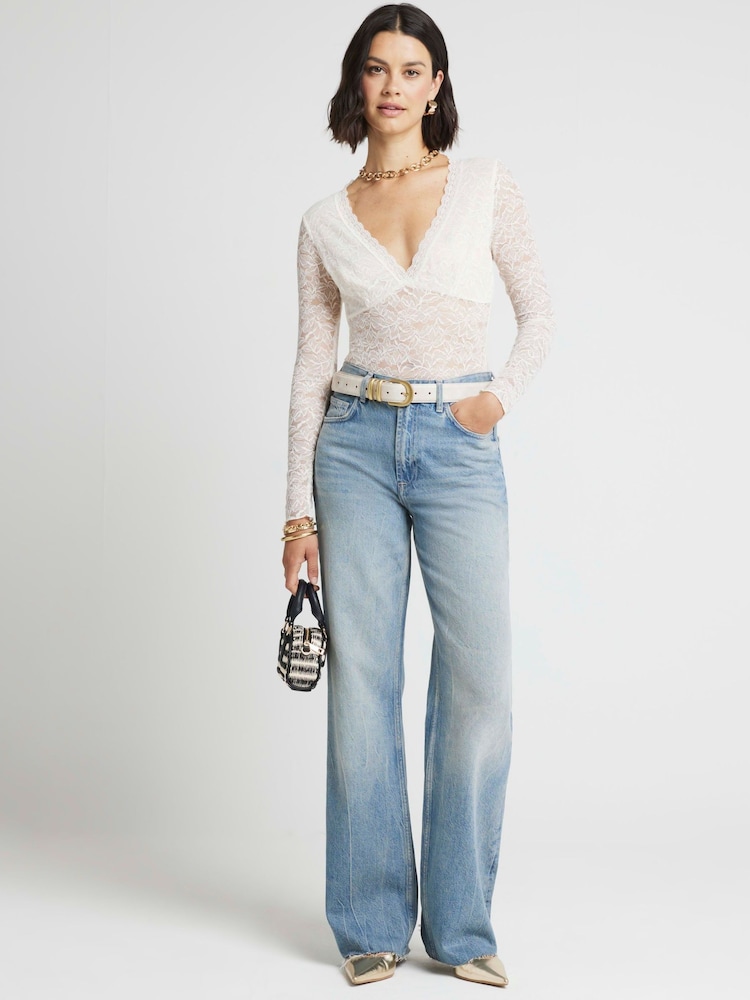 River Island White Plunge Lace Bodies - Image 1 of 3 River Island White Plunge Lace Bodies - Image 1 of 3