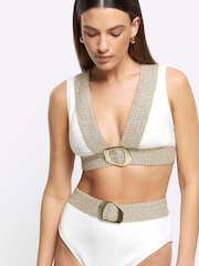 River Island Cream Elastic Buckle Bikini Top - Image 4 of 4