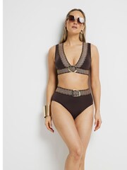 River Island Brown Elastic High Waisted Buckle Bikini Briefs - Image 1 of 4